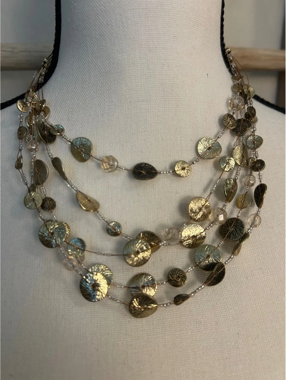 Chicos Multi-Strand Gold Tone Disc Necklace